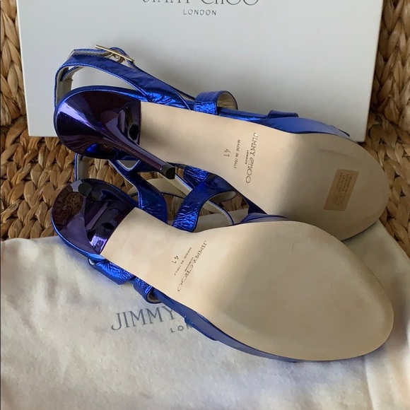 NIB Jimmy Choo Blue Metallic Leather Platform 41 - Picture 6 of 8